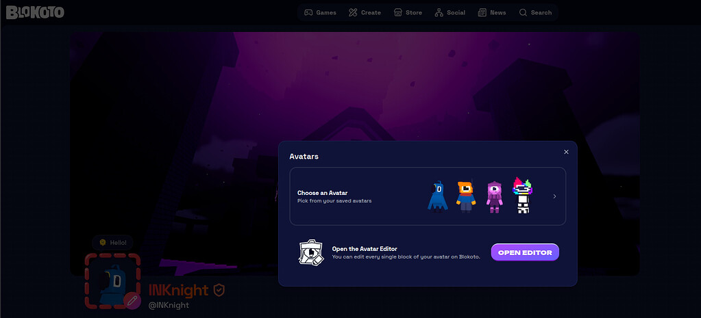 Novo menu de edição de avatar